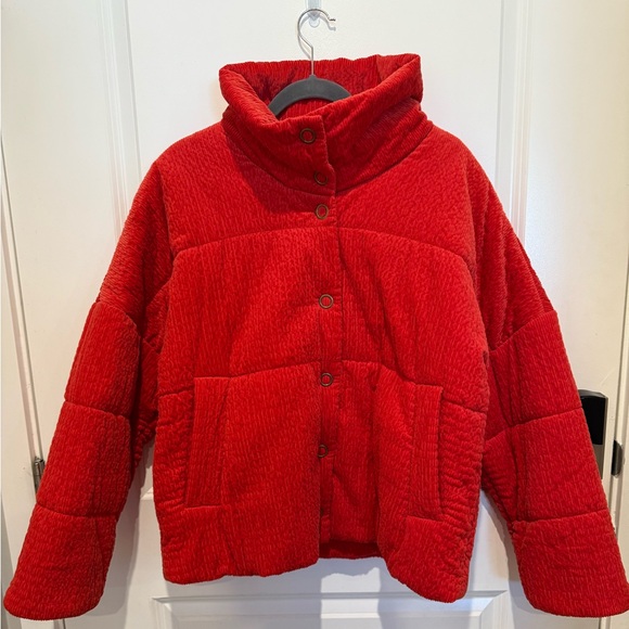 Anthropologie Women’s Coral Maeve Jackson Corduroy Puffer Jacket Coat Size Large - Picture 3 of 10